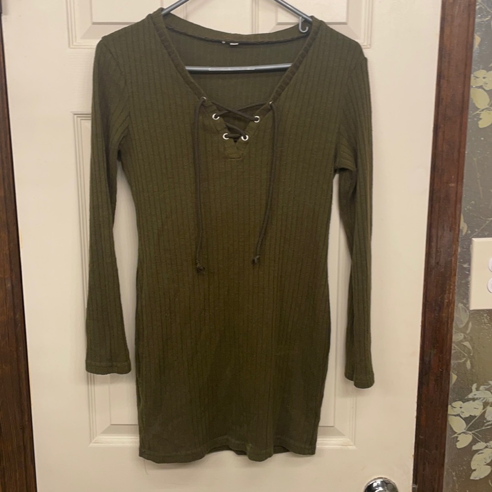 Long olive sweater top